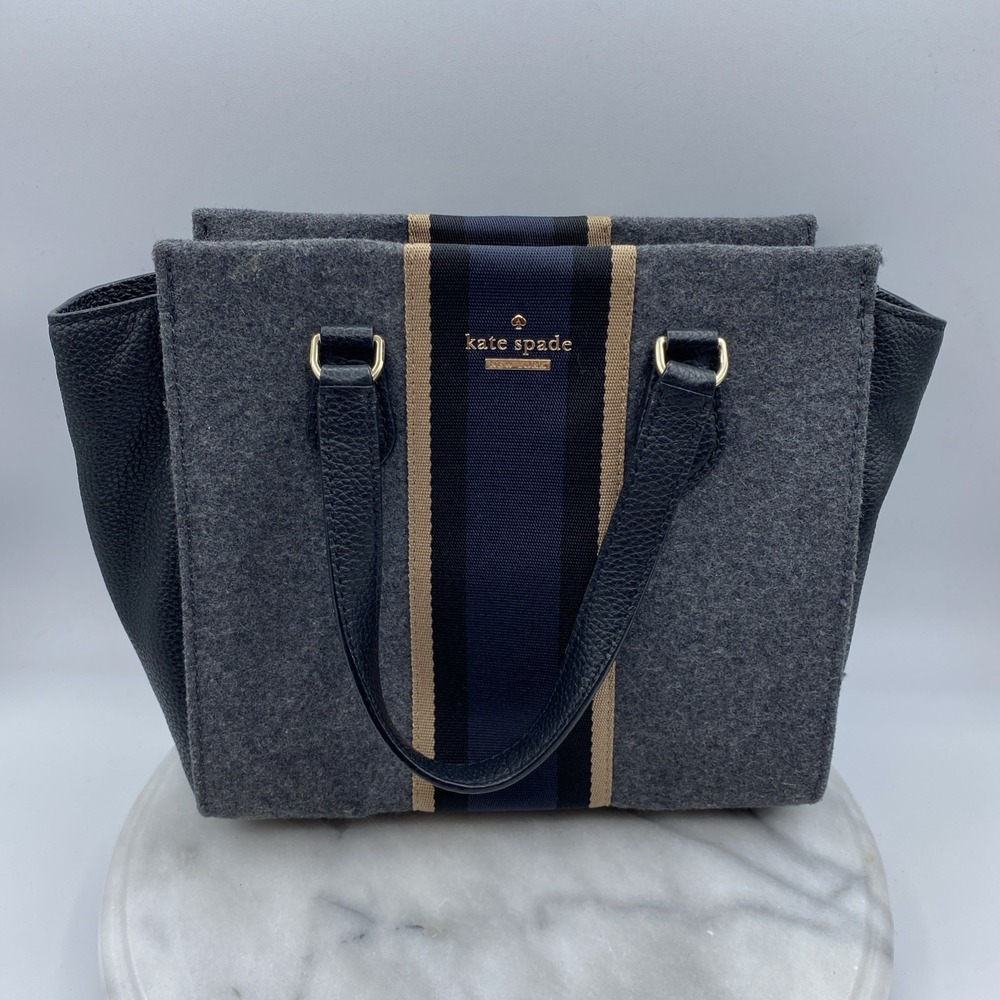 NWT KATE SPADE Handbag Charcoal Grey & Navy Jackson Street Small Hayden Stripes